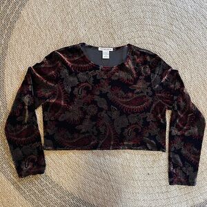 Notations Vintage cropped Velvet Paisley Long Sleeve Top size small paisley